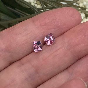 Pink Color Cube Swarovski Crystal Earrings